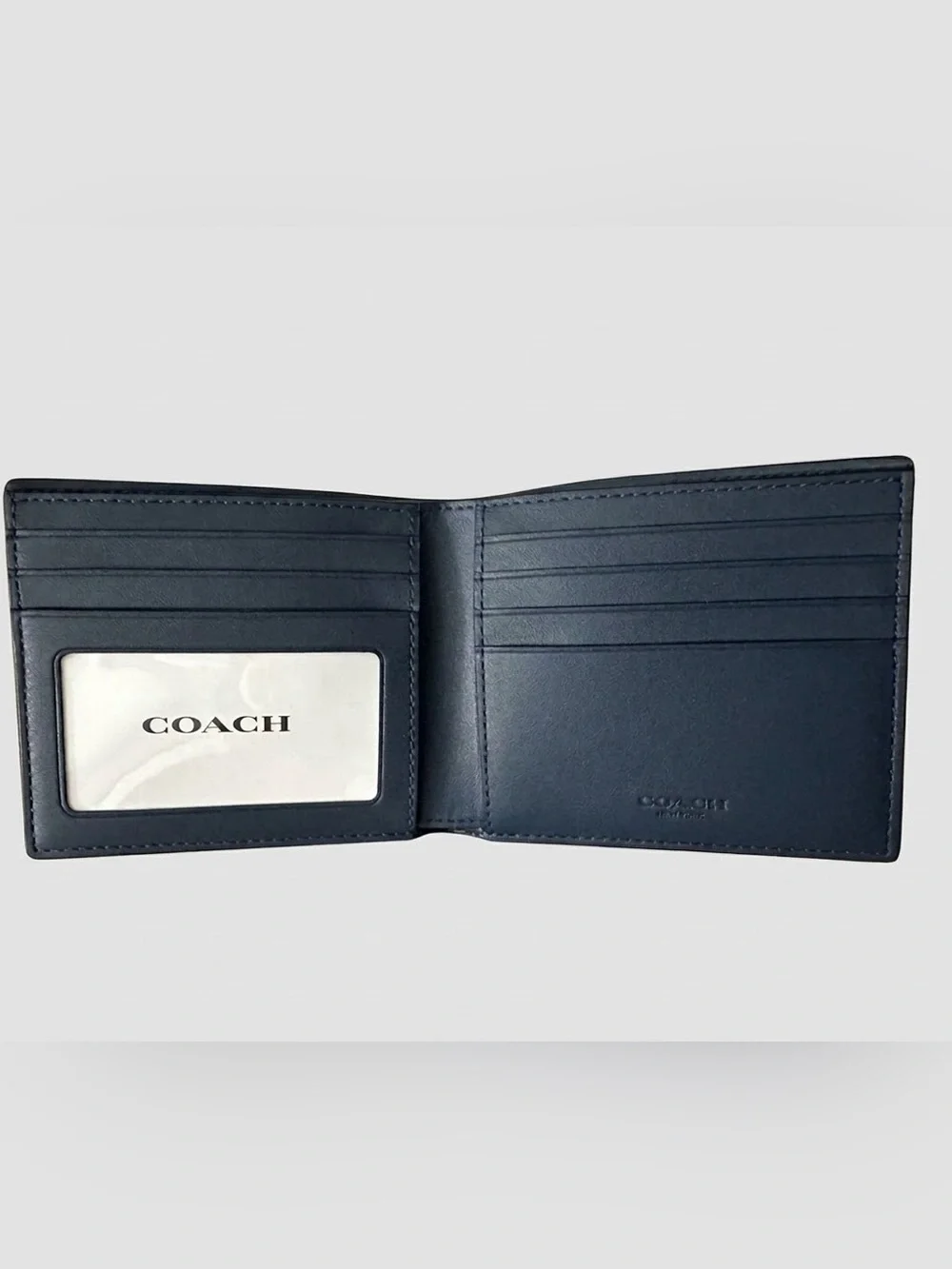 Coach Men's Signature Canvas ID Billfold Wallet Ink Blue Dark Charcoal NWT CY394